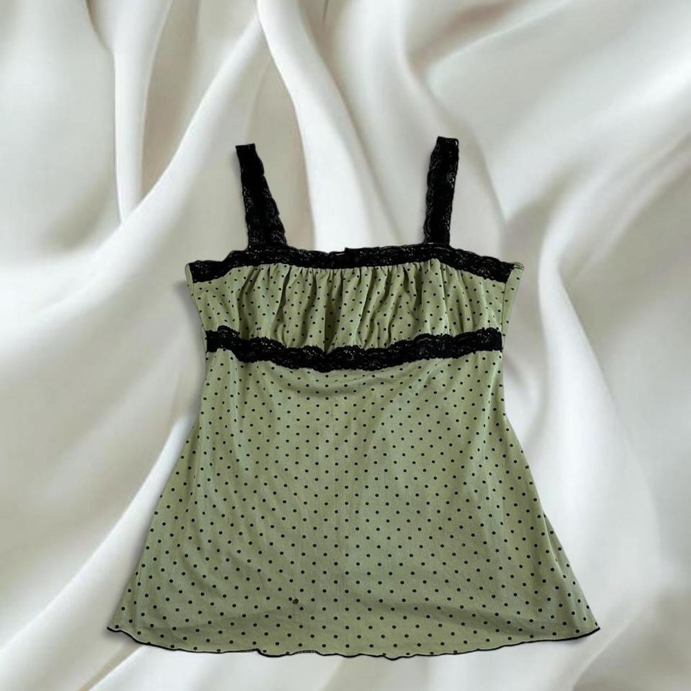 Hot Tempered green black polkadot lace babydoll cami tank y2k vintage mcbling